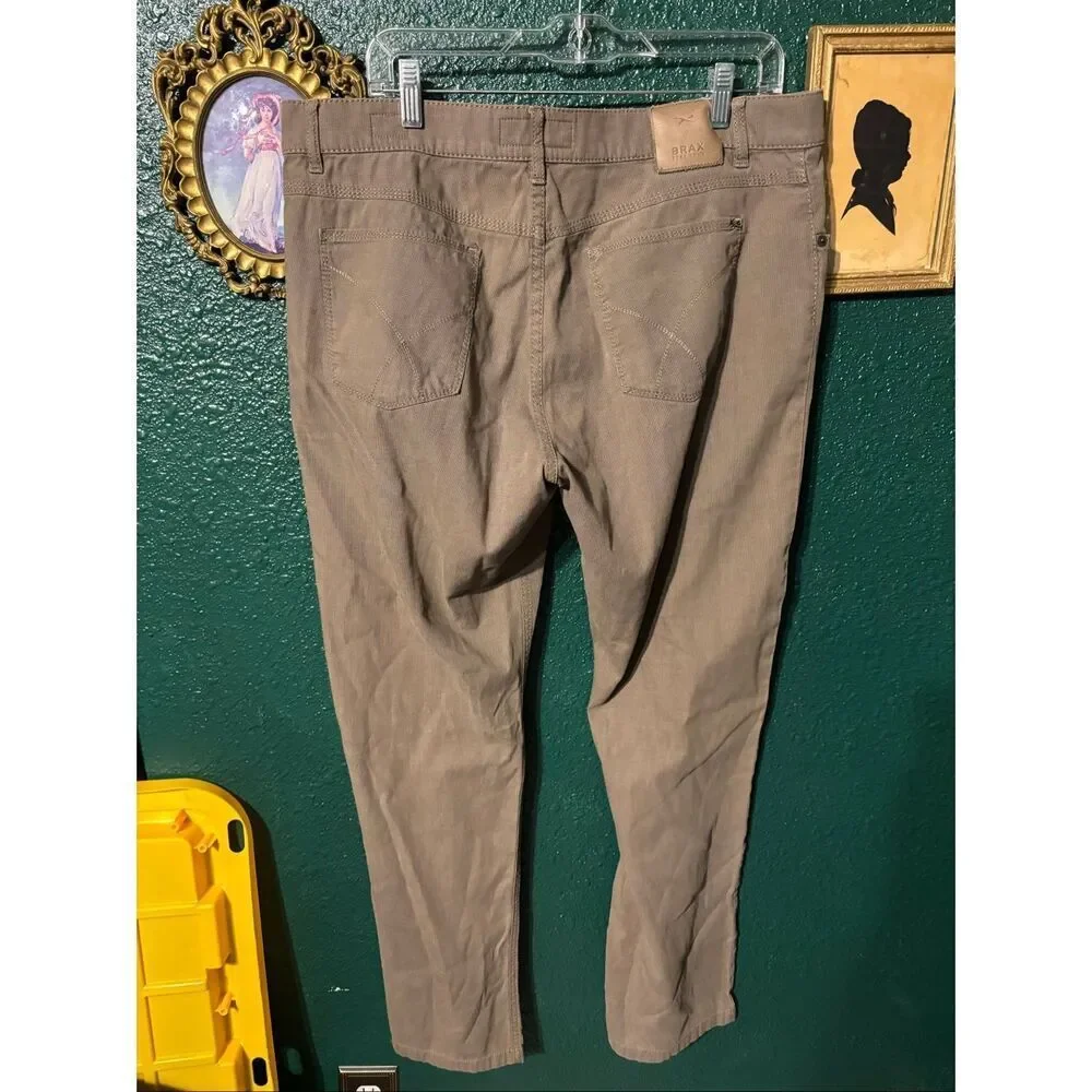 Brax Cooper Regar Pants Mens Size 38x34 Brown Chino Stretch Regular Fit